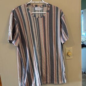 Topman Blue and Red Striped Short Sleeve Tee